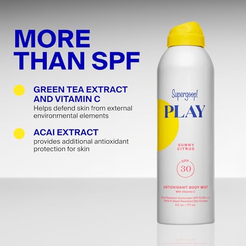 Sunny Citrus Supergoop! PLAY SPF 50 Body Mist Sunscreen 6 Fl Oz - Water-Resistant, Hydrating