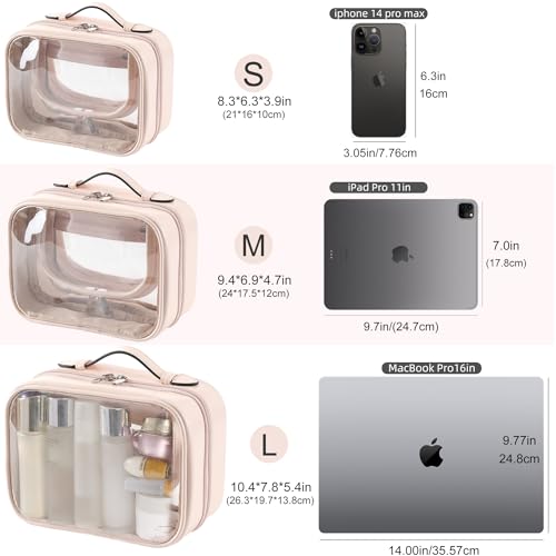 Pink Large TSA Approved Toiletry Bag with Double Layer & Clear Makeup Organizer