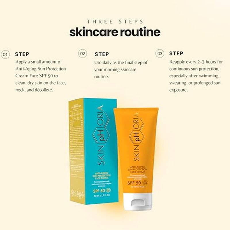 Anti-Aging Sun Protection Cream SPF 50 ? Broad Spectrum Daily Face Cream for All Skin Types ? Helps Protect Skin and Support a Youthful Glow ? With Jojoba & Rosehip Oils ? 50ml