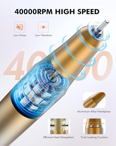 Homeasy Yellow Rechargeable Nail Drill 40000RPM with Bits & LCD Screen - Professional Manicure & Pedicure E-File
