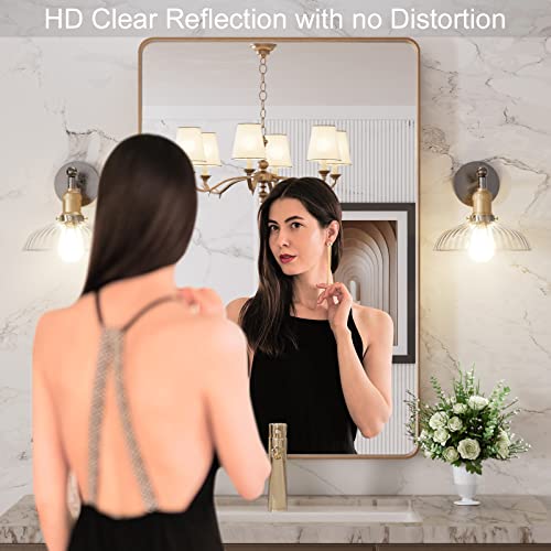 24x36 Inch Gold Bathroom Mirror - Modern Wall Vanity Mirror with Aluminum Frame - Variation: 36L x 24W