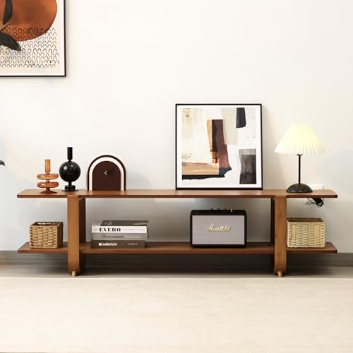 Walnut Bamboo TV Stand for Up to 65-Inch TVs Media Console with Storage