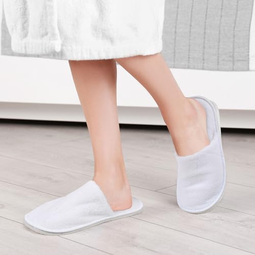 Tarpop 12 Pairs Disposable Slippers for Guests Bulk House Spa Slippers Fluffy Coral Fleece Indoor Hotel Shoes for Women Men Shoeless Home Hotel Bedroom Travel(White)