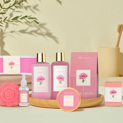 Peony Scent Bath Gift Basket for Women - 9pcs Spa Set with Body Care - Variation: Penoies