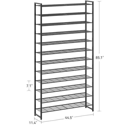 Black 12-Tier Shoe Rack Organizer for Closet - Holds 75 Pairs