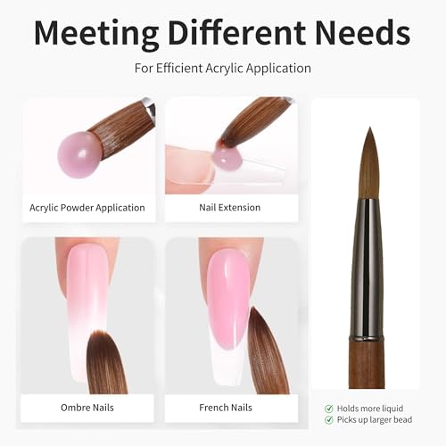 100% Pure Kolinsky Hair Acrylic Nail Brush Sandalwood Handle Professional Manicure Brushes for Powder Nail Acrylic Application - Salon & DIY Nail Art Essentials - Size 8, 1.0 Count