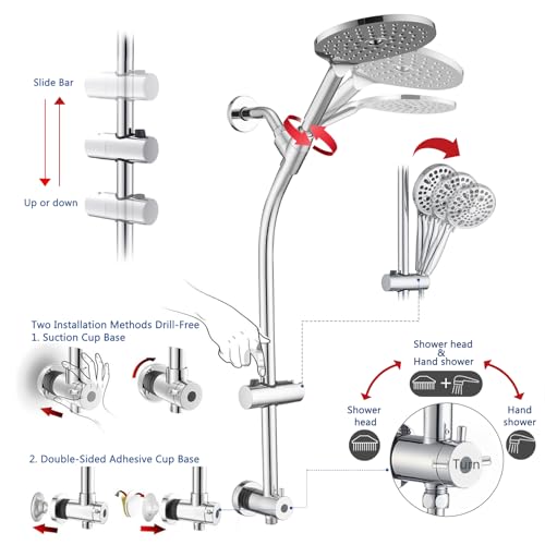 UCLIMAA Chrome High Pressure Shower Head & Handheld Combo with Adjustable Slide Bar