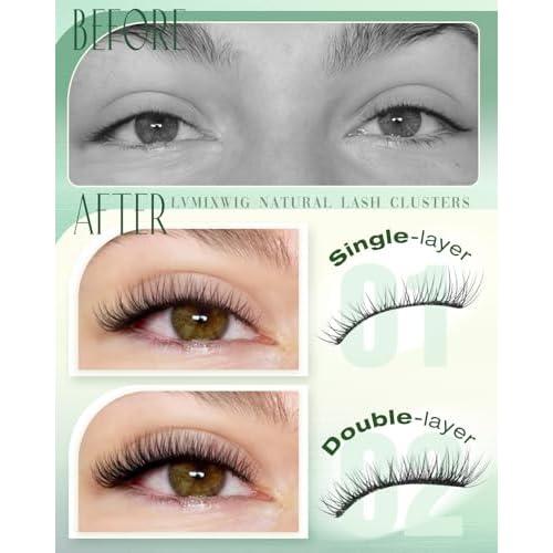 Short Lash Clusters Kit 8-12MM Natural Lash Extension kit Invisible Band Eyelash Clusters Wispy Cluster Eyelash Extensions C Curly DIY Cluster Lashes Bond and Seal Tweezers by Lvmixwig