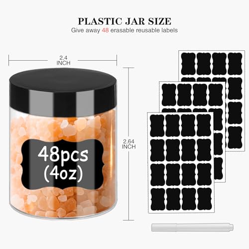 4oz Plastic Cosmetic Jars with Black Lids - 48 Pack Leak-Proof Refillable Containers