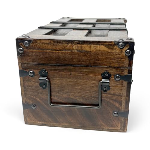 Large Nautical Cove Handmade Wooden Treasure Chest with Leather Straps & Lock, 14x8x6.75 inches