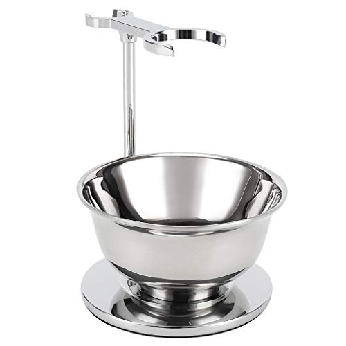 Chrome Shaving Razor & Brush Stand Set with Double Layer Stainless Steel Soap Bowl