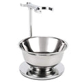 Chrome Shaving Razor & Brush Stand Set with Double Layer Stainless Steel Soap Bowl
