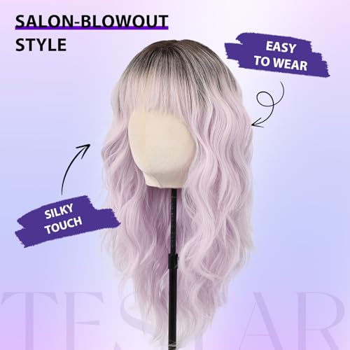 Testar Ombre Purple Wig for Women 20 Inch with Bangs Synthetic Curly Hair