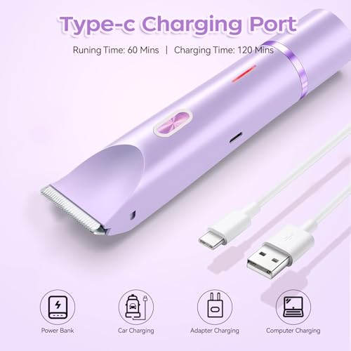 Dual Head Bikini Trimmer for Women, IPX7 Waterproof Wet & Dry Use, Electric Bikini Shaver and Epilator 2-in-1 Electric Razors for Women Bikini Underarm Body Leg Arm Face Intimate Areas,Purple