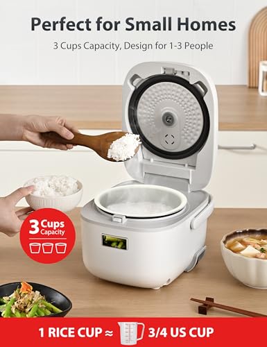 Toshiba Mini Rice Cooker 3 Cups Uncooked - White, Multi-Function Steamer & Warmer
