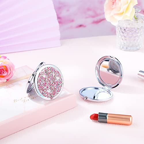 Pink Compact Folding Makeup Mirror Set - 2.75 Inch Portable Pocket Mirrors with Magnification