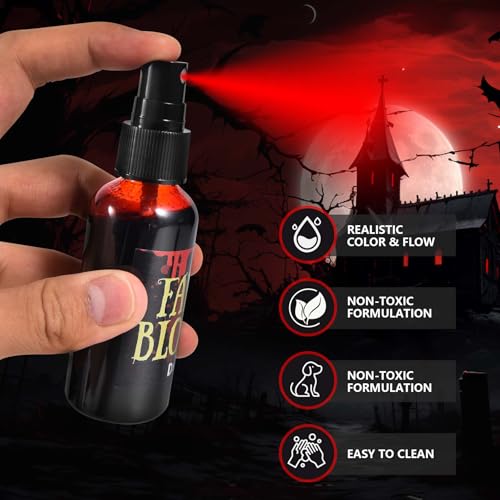 7 PCS Halloween Fake Blood Spray Makeup Kit - Fake Blood 2.1oz X4 + Coagulated Blood Gel 1.41oz + Soap + Sponge, Washable Blood Paint for Clothes SFX Makeup Vampire Accessories, Dark & Fresh