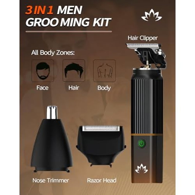 Hair Clipper for Men, 3-in-1 Trimmer, Multi Groomer & Electric Razor with Type-C Recharge, Mens Grooming Kit for Beard, Body, Face, Nose, Ear, Gifts for Men Husband Father