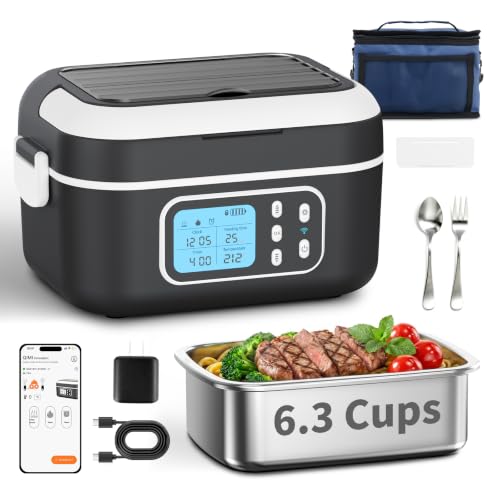 Cordless Heated Lunch Box 27000mAh App Control 1.5L Black - Portable Food Warmer