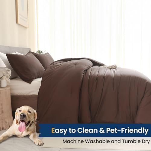 Oversized Brown Super King Plus Comforter Set 128x120 Inches - All Seasons Soft Bedding