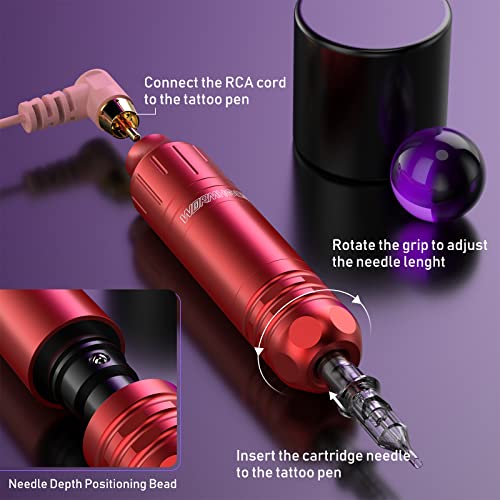 Red Rotary Tattoo Machine Kit with 20 Cartridges & Ink - Beginner Friendly