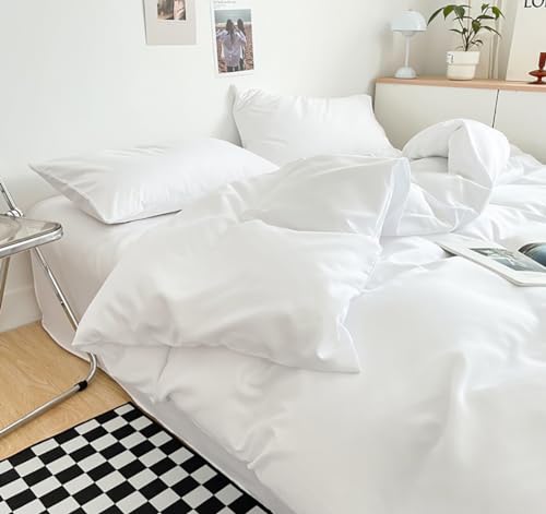 Queen White Bedding Comforter Set - Fluffy Lightweight Solid Color Bed Quilt