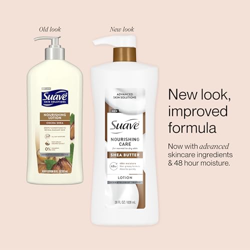Suave Nourishing Care Hand & Body Lotion with Shea Butter for Women, Deep Moisture for Dry Skin, Fast Absorbing, Allergen Free Moisturizing Cream, 28 FL OZ, 4 Pack