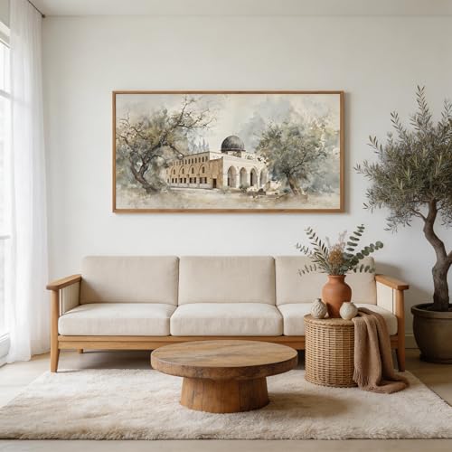 Palestine Al Aqsa Mosque Wall Art 40x20 Inch Framed Islamic Decorative Canvas