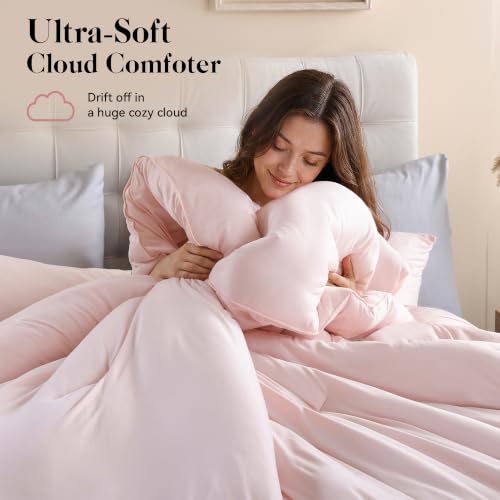 King Fluffy Pink Comforter Set - 3 Piece Cloud-Like Bedding for All Seasons