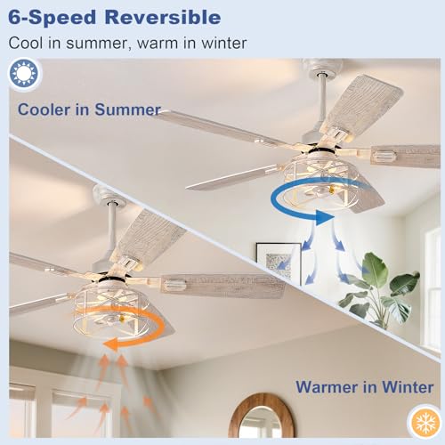 52-Inch Farmhouse Ceiling Fan with Lights, Remote Control, Reversible Blades