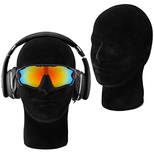 2 Pack Male Foam Mannequin Heads for Wig Display, 11 Inch Black Studio Holders