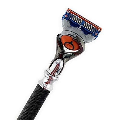 G.B.S Men's Grooming Deluxe Razor, Anti Slip Long Textured Handle, Stainless Chrome Gunmetal Black