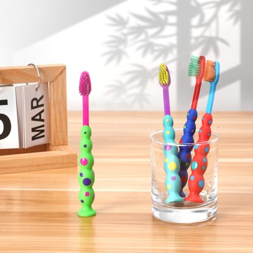 Akulgaci 200 Pack Candy Kids Toothbrushes with Soft Bristles, Suction Cups & Travel Covers - Individually Wrapped (Candy Design)