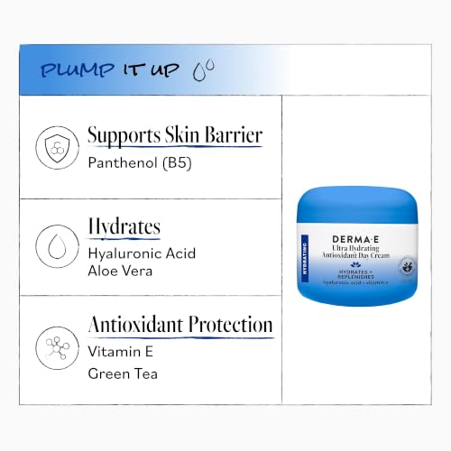 Derma E Ultra Hydrating Antioxidant Day Cream - Plumping Facial Moisturizer 2 Oz