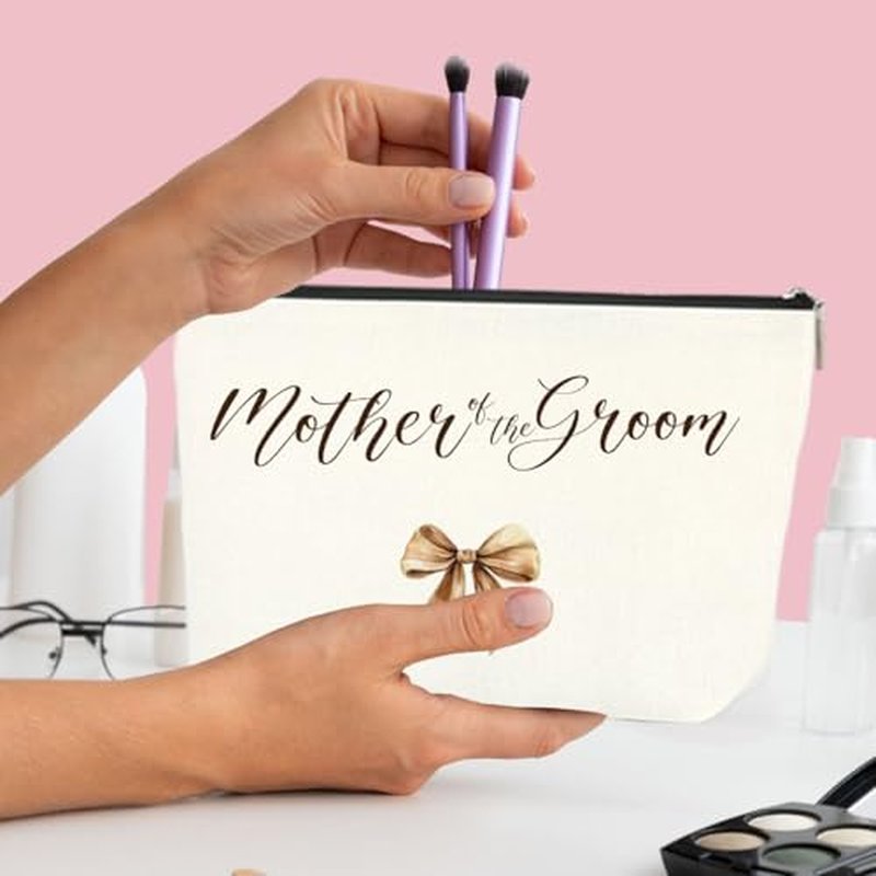 2PCS Wedding Makeup Bags Set for Mothers of Bride and Groom, Wedding Gift Mother of The Bride Makeup Bag Mother of Groom Canvas Print for Mom in Law Engagement Gift
