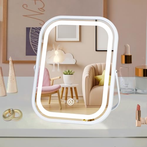 Rechargeable 6x8 Inch Vanity Mirror with Lights - Touch Control Tabletop Makeup Mirror