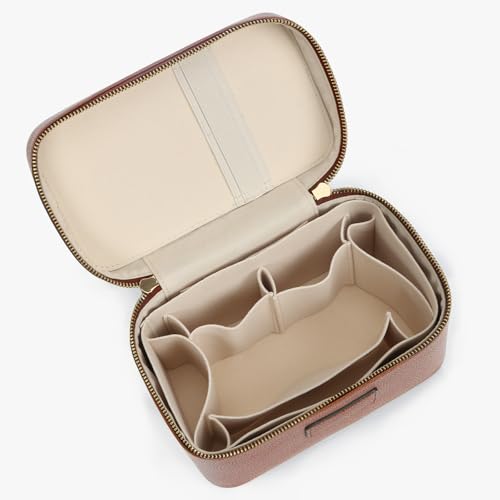 AnBlack Light Brown Makeup Bag Vanity Case with Removable Divider Travel Organizer
