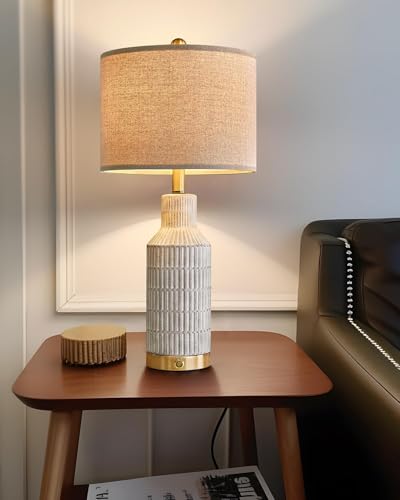 White 25-inch Modern 3-Way Dimmable Touch Table Lamps Set of 2 with USB Ports
