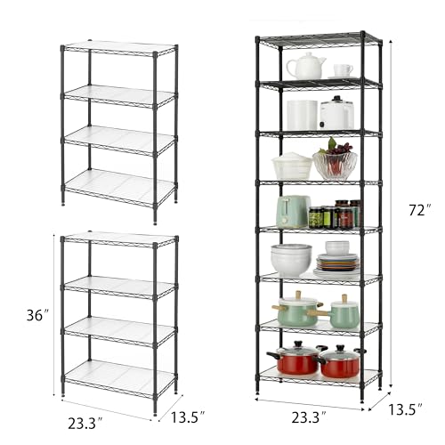 Finnhomy 8-Tier Adjustable Steel Wire Shelving Unit 72 Inch Black Storage Rack