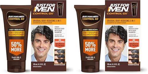 Just for Men Control GX Grey-Reducing 2-in-1 Shampoo & Conditioner - Pack of 2, 6 Fl Oz