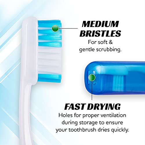Mini Travel Toothbrush with Cover - Camping Size, Medium Bristles, 50 Pack - Adult Kit (Case-Medium Variation)