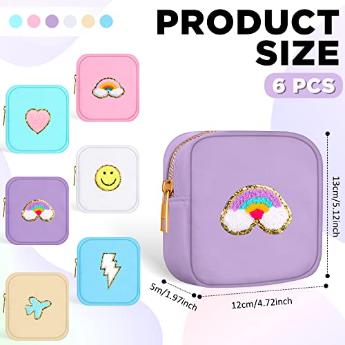 Zubebe 6 Pcs Preppy Patch Cute Makeup Bags Toiletry Bags Skincare Pouch Chenille Letter Nylon Bag for Purse Small Zipper Cosmetic Makeup Pouch Preppy Things for Travel(Cute Color)