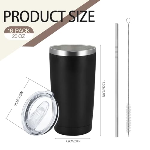 20 Pack Stainless Steel Travel Tumblers 20oz with Lids & Straws - Insulated Coffee Mugs for Gifts