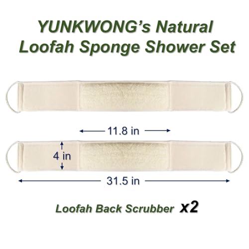 Natural Loofah Sponge, Exfoliating Body Scrubber for Men Women, Loofah with Handle, Exfoliating Back Scrubber for Shower Set, Deeply Clean & Invigorate Your Skin (2 pcs in Box)