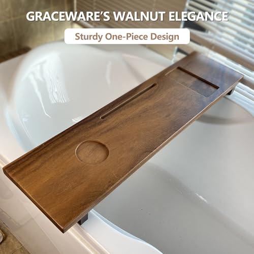 Solid Walnut Bathtub Tray, Bath Tray for Tub 35"x9"x2.5", Bath Tub Tray with 3 Adjustable Feet, Anti-Tipping Luxury Bathroom Accessories for Women/New Home/House Warming