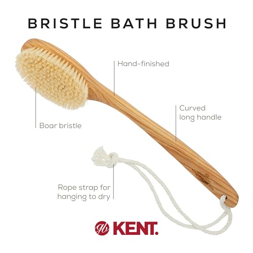 Kent FD10 Ashwood Back Scrubber for Shower & Bath Exfoliator - Boar Bristle Body Brush
