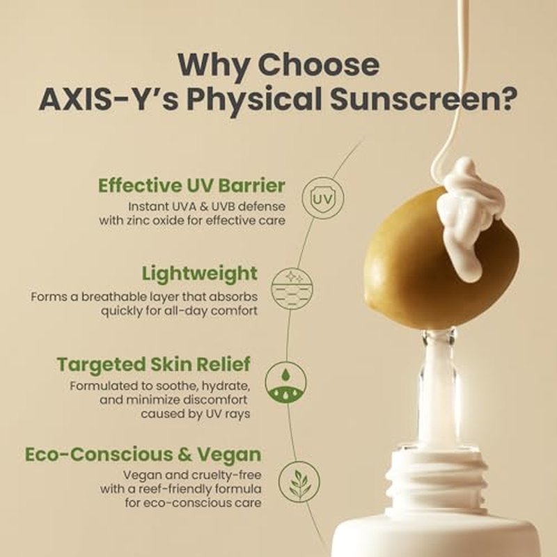 AXIS-Y Complete No-Stress Physical Sunscreen V3 - SPF 50 Mineral Face Sunscreen Moisturizer with 2% Niacinamide, Zinc Oxide for Broad Spectrum Sun Care - Vegan Korean Skin Care -1.69 fl. oz.