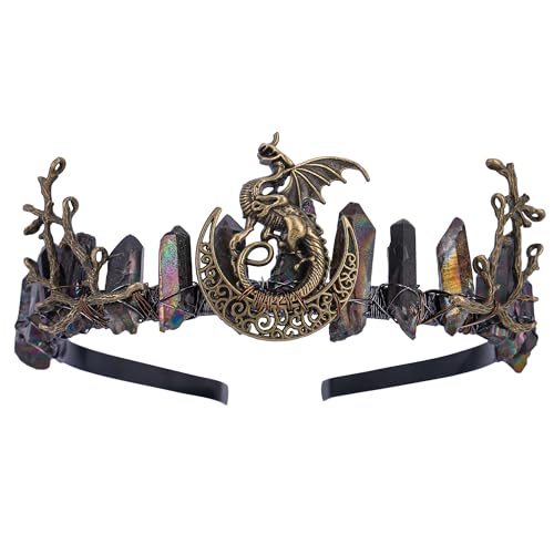 Black Fairy Crystal Crown Tiara for Cosplay Weddings & Parties - Elf Raw Quartz Headpiece