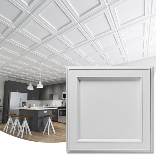 24-Pack 24x24 Inch PVC Drop Ceiling Tiles Waterproof & Glue-Up - White, 2x2ft Variation
