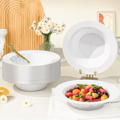 White Plastic Bowls 12 oz 200 Pack - Disposable Salad, Soup, Dessert Bowls
